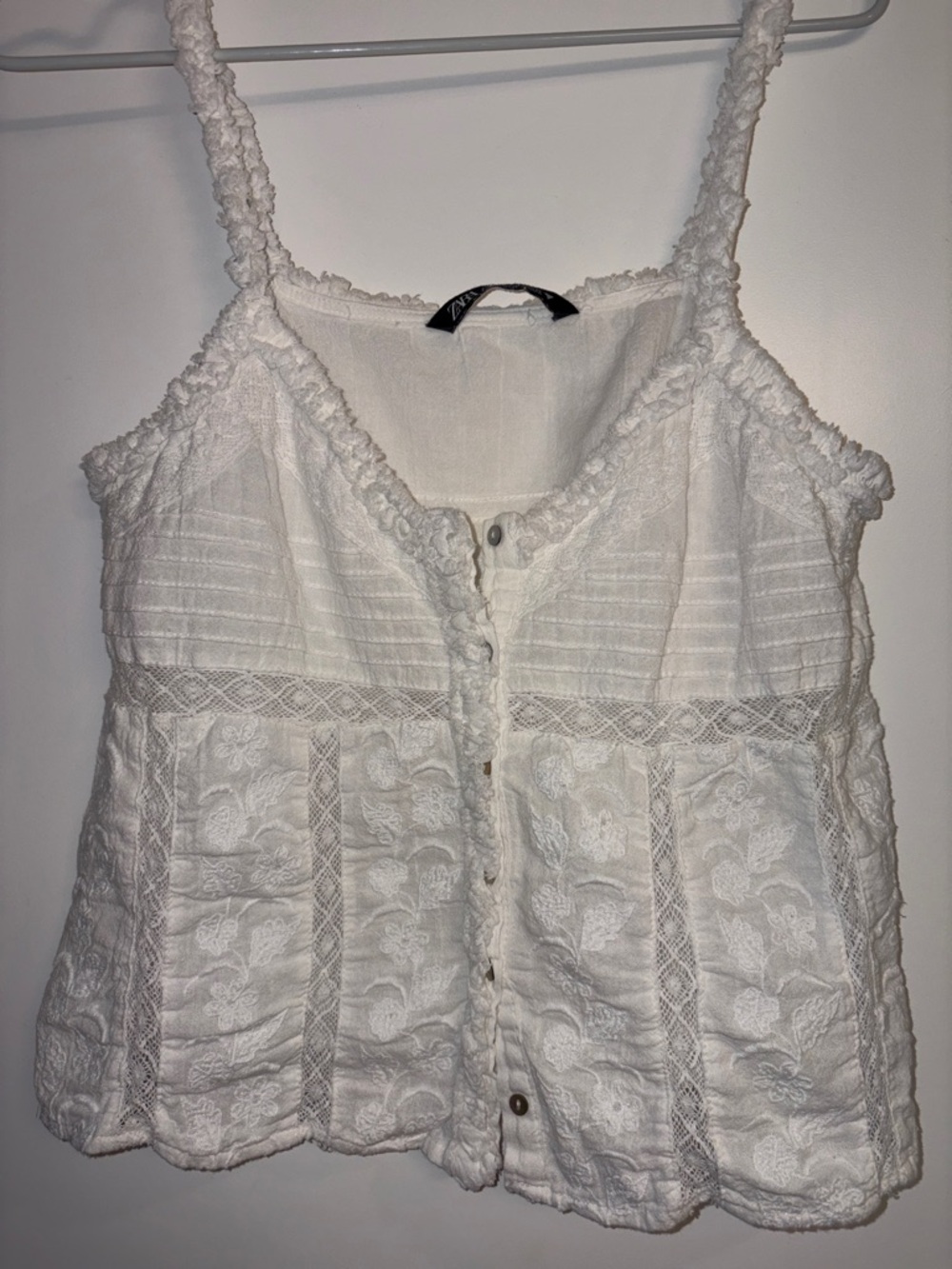 Zara White Textured Lace Camisole